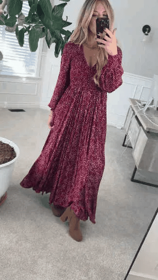 🌺60% OFF NOW! ✨ Women’s Floral Rayon Smocked-Waist Lined Maxi Dress – Flattering Fit, Lightweight Fabric & Elegant Boho Style 💃