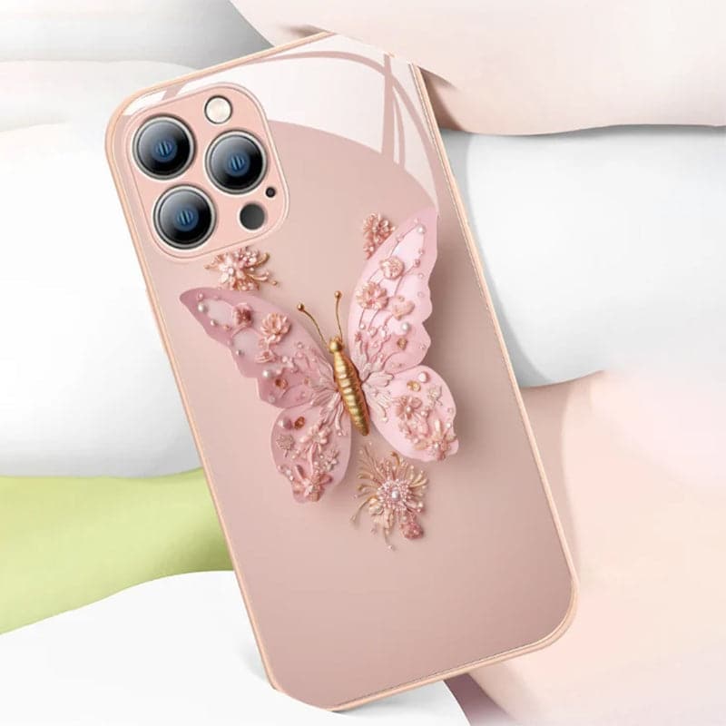 🌟 Flat 3D Butterfly Pattern Glass Cover Compatible with iPhone 🌟