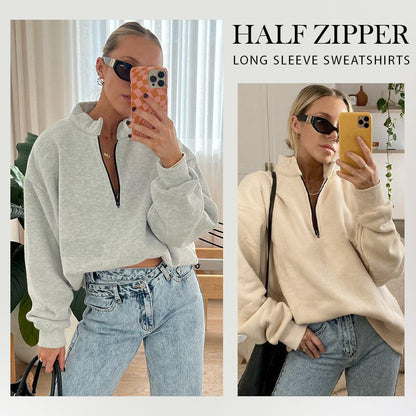 🔥Last Day Promotion 50% OFF🏆Womens Zip-Up Dropped Shoulder Sweatshirt