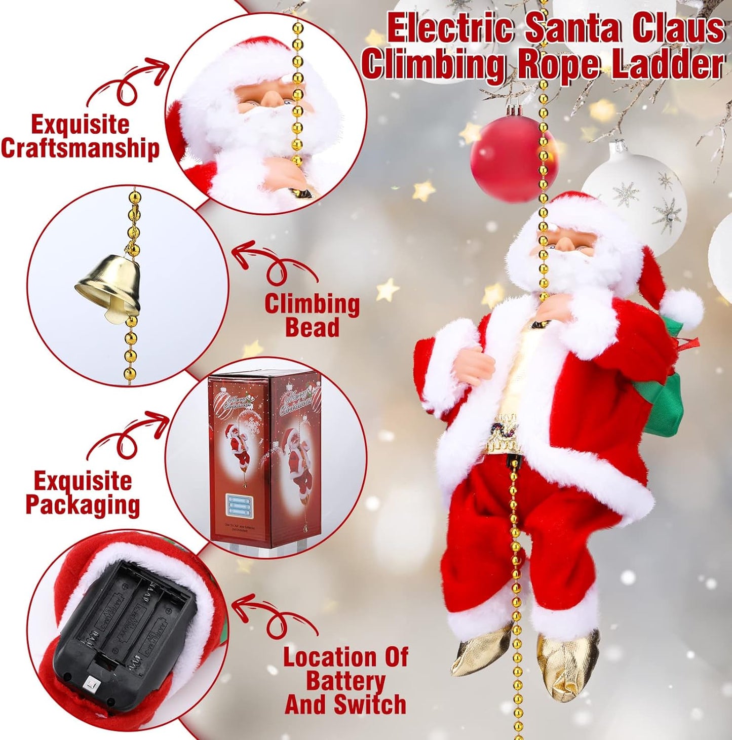 🔥2024 BEST GIFT TO FAMILY🔥 Electric Fireplace Climbing Santa Claus Musical Toys