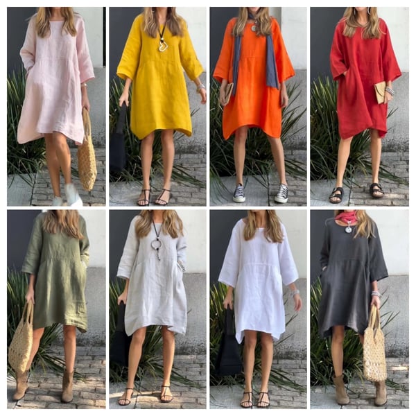 🌟2024 New products👗Casual solid color cotton and linen dress