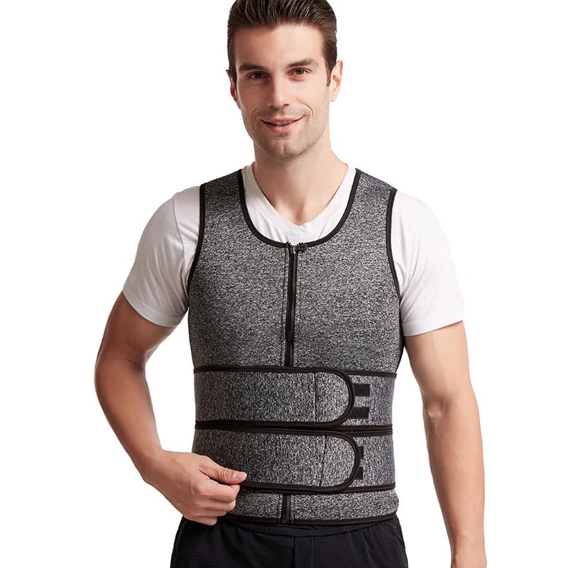 Body shaping sauna vest with waist trainer and double belt for men