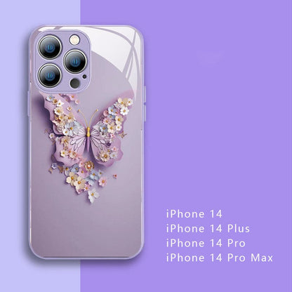 🌟 Flat 3D Butterfly Pattern Glass Cover Compatible with iPhone 🌟