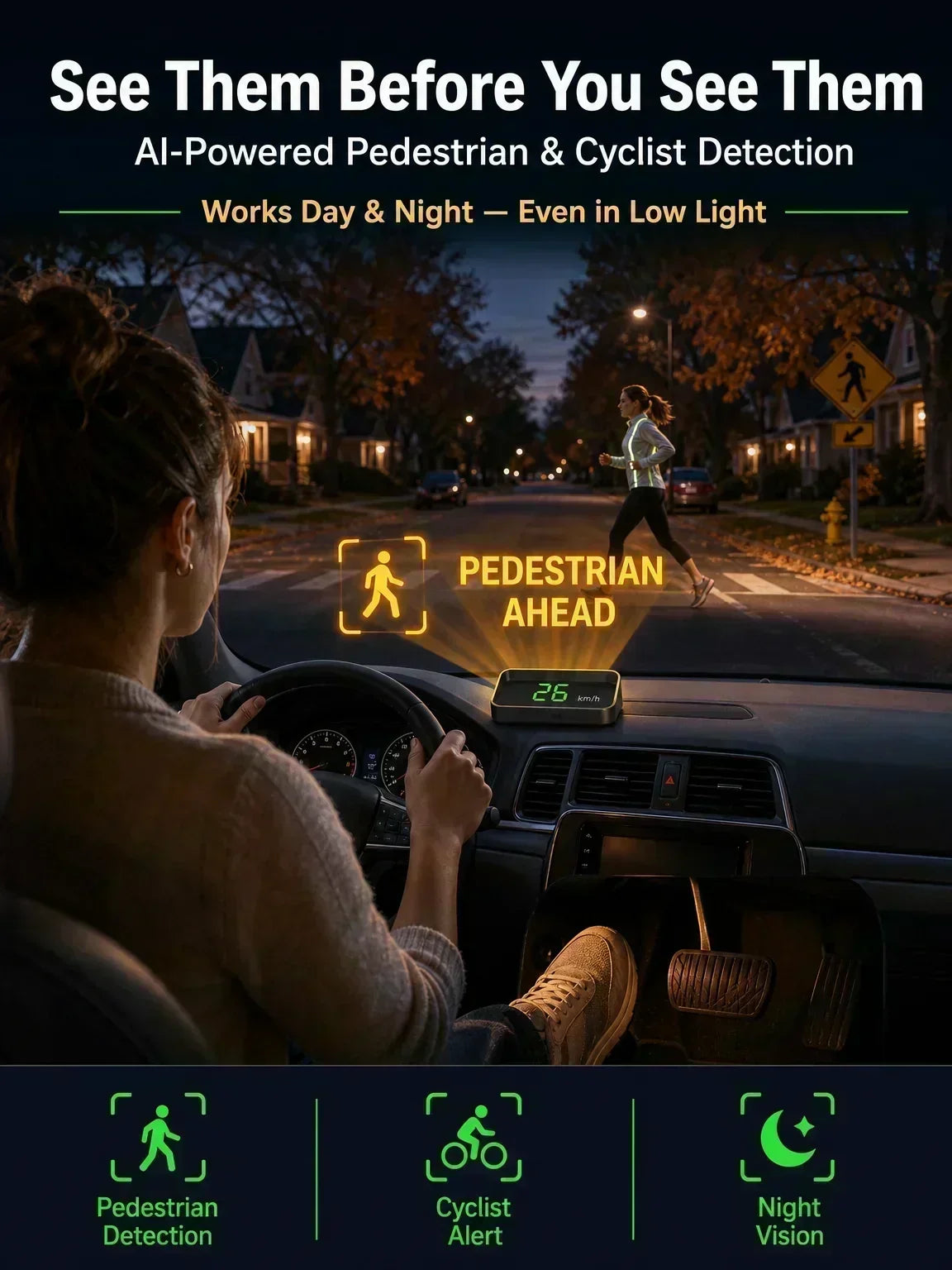 🚗50% OFF NOW! Head-Up Display Car GPS Digital Speedometer – Traffic Light Countdown & Red Light Camera Alert HUD, Universal Driver Safety Warning Device to Avoid Tickets for City Driving