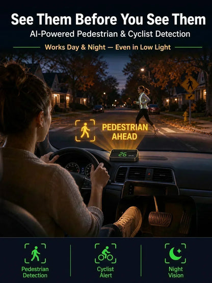 🚗50% OFF NOW! Head-Up Display Car GPS Digital Speedometer – Traffic Light Countdown & Red Light Camera Alert HUD, Universal Driver Safety Warning Device to Avoid Tickets for City Driving