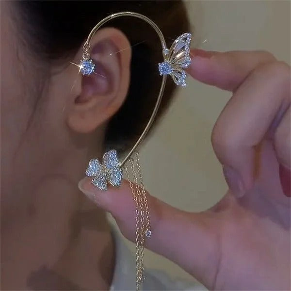 💕Valentine's Day Special – 50% discount💕Simple ear clips with butterfly and flower motifs & tassels – elegant & comfortable, no piercing required 🌸🦋
