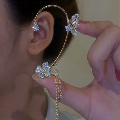 💕Valentine's Day Special – 50% discount💕Simple ear clips with butterfly and flower motifs & tassels – elegant & comfortable, no piercing required 🌸🦋