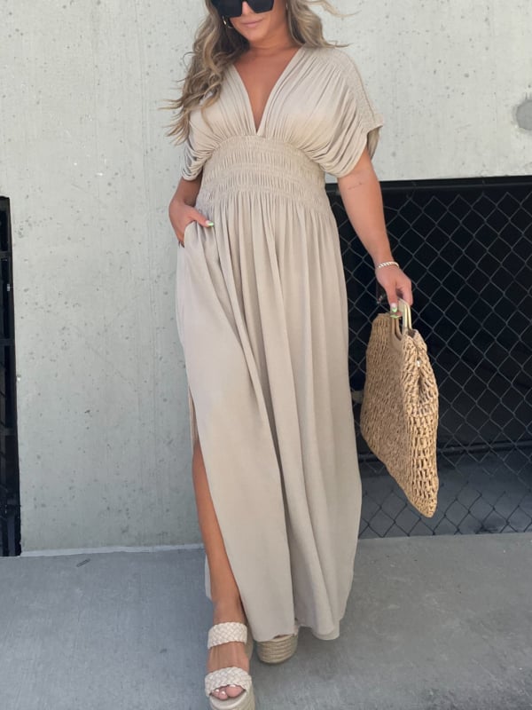 🔥Last Day Sale 49%💗Slit v-neck effortless maxi long dress