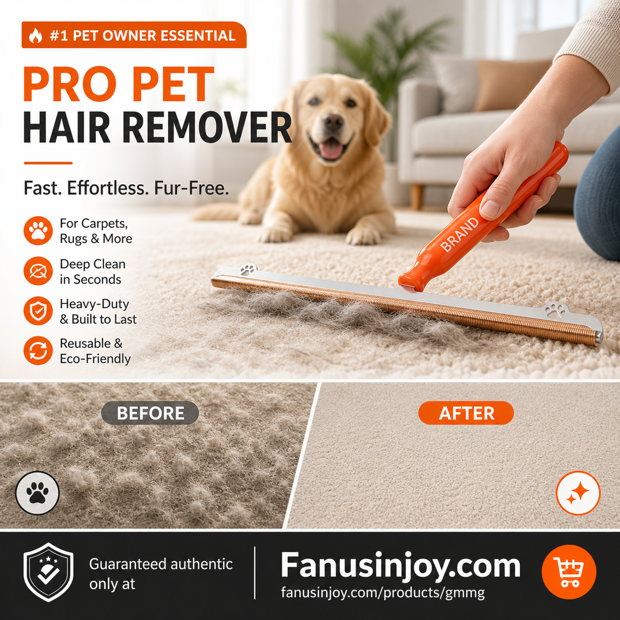 ❄️Summerfresh 50% OFF!🐶Pet Hair Remover for Carpet and Upholstery – Reusable Hair Remover with Metal Edge and Ergonomic Grip