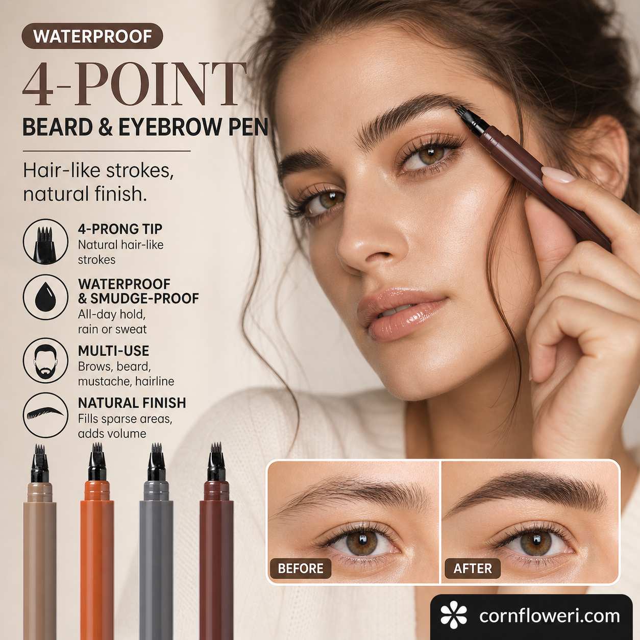 🔥Last Day-Buy 1 Get 1 Free!🎁50K+ SOLD! Almost Gone ✨✏️ Waterproof 4-Tip Beard & Eyebrow Pen – Smudge-Proof, Natural Look & Long-Lasting 🌟