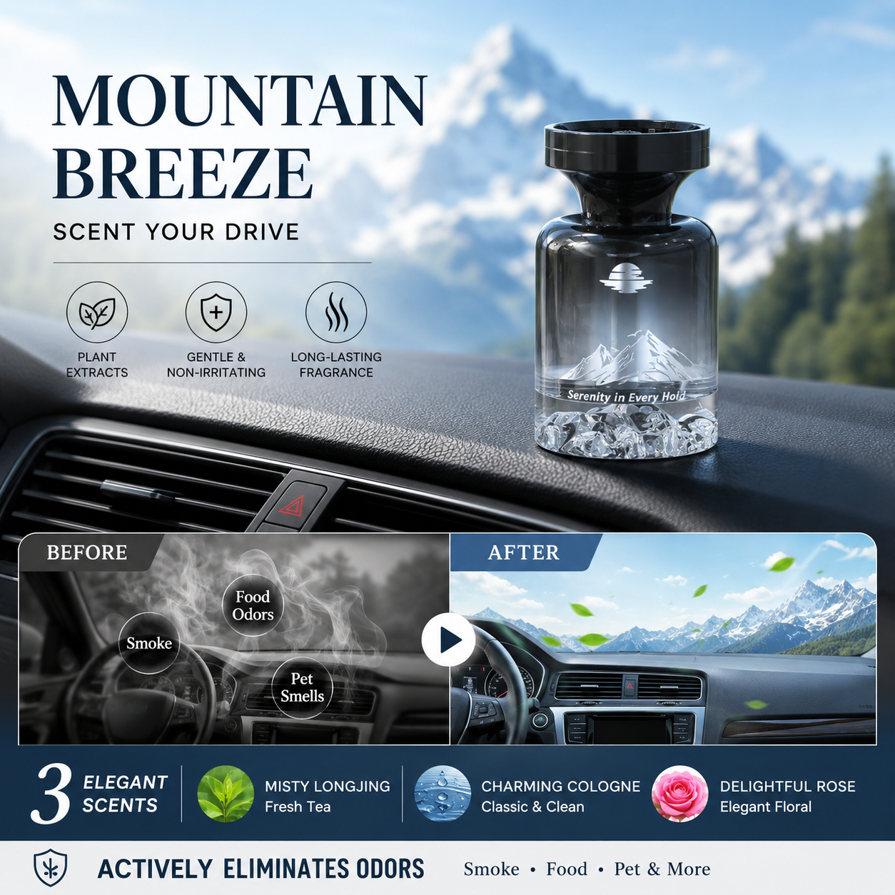 🥳2026 HOT SALE🥳🌿 50% OFF!🚗 110ml Long-Lasting Car Air Freshener – Natural plant extracts, eliminates smoke & pet odours. Weeks of freshness. Mountain design. Breath easy! 💨✨