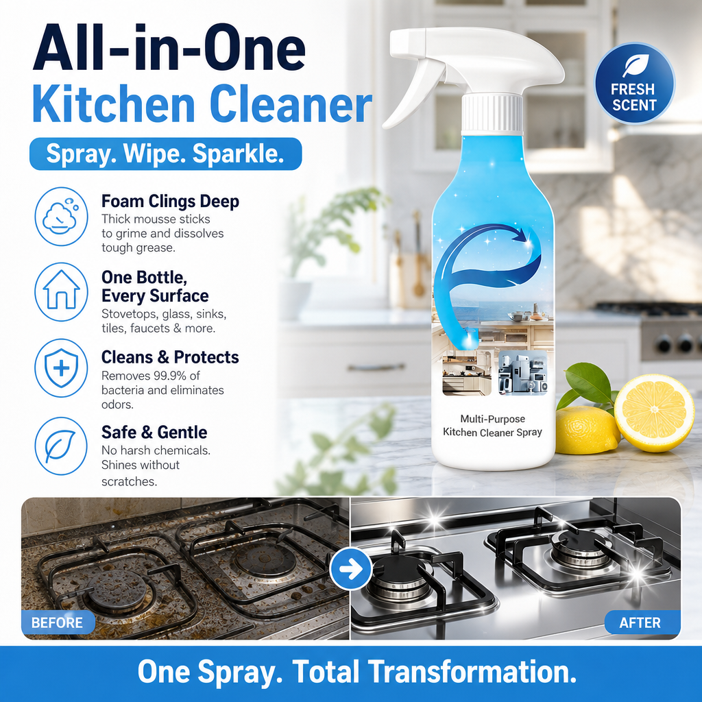 🥳2026 HOT SALE🥳💞50K+ SOLD!🧼🌿 Stubborn Grease? Gone in Seconds! Powerful Multi-Surface Kitchen Spray. ✨🍳
