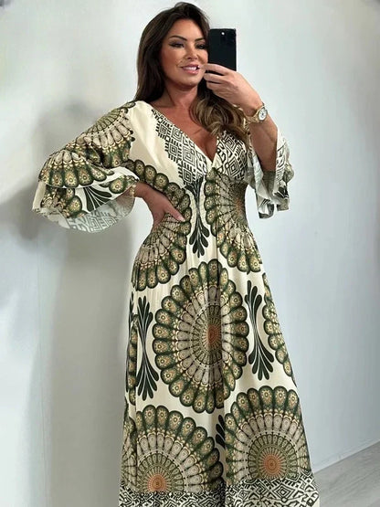 💖Big price reduction！🔥💖Women's Retro Boho Deep V-Neck Maxi Dress🔥