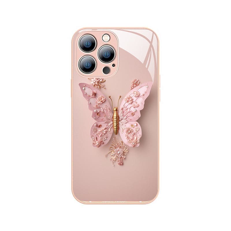 🌟 Flat 3D Butterfly Pattern Glass Cover Compatible with iPhone 🌟