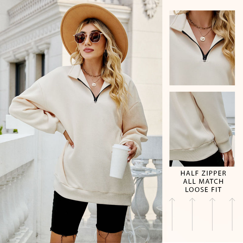 🔥Last Day Promotion 50% OFF🏆Womens Zip-Up Dropped Shoulder Sweatshirt