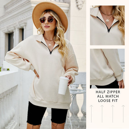 🔥Last Day Promotion 50% OFF🏆Womens Zip-Up Dropped Shoulder Sweatshirt