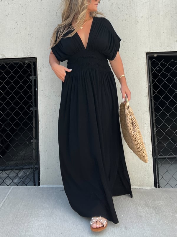 🔥Last Day Sale 49%💗Slit v-neck effortless maxi long dress