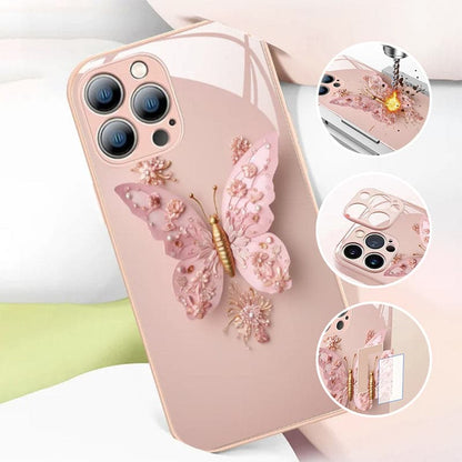 🌟 Flat 3D Butterfly Pattern Glass Cover Compatible with iPhone 🌟