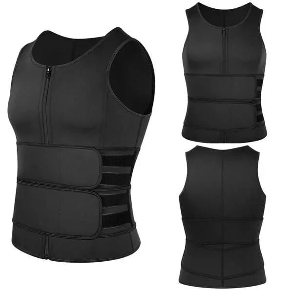 Body shaping sauna vest with waist trainer and double belt for men