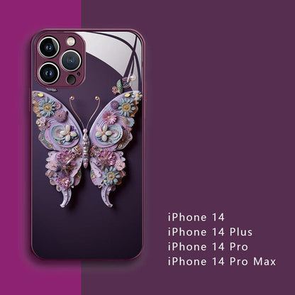 🌟 Flat 3D Butterfly Pattern Glass Cover Compatible with iPhone 🌟