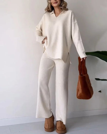 🔥Hot Sale 50% OFF🎁V-Neck Casual Slit Knitted Two-Piece Set