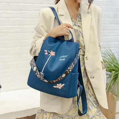 Floral Embroidered Waterproof Oxford Backpack