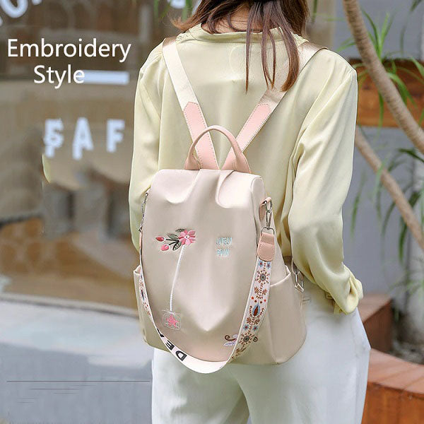 Floral Embroidered Waterproof Oxford Backpack