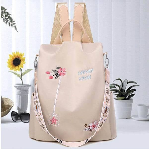 Floral Embroidered Waterproof Oxford Backpack