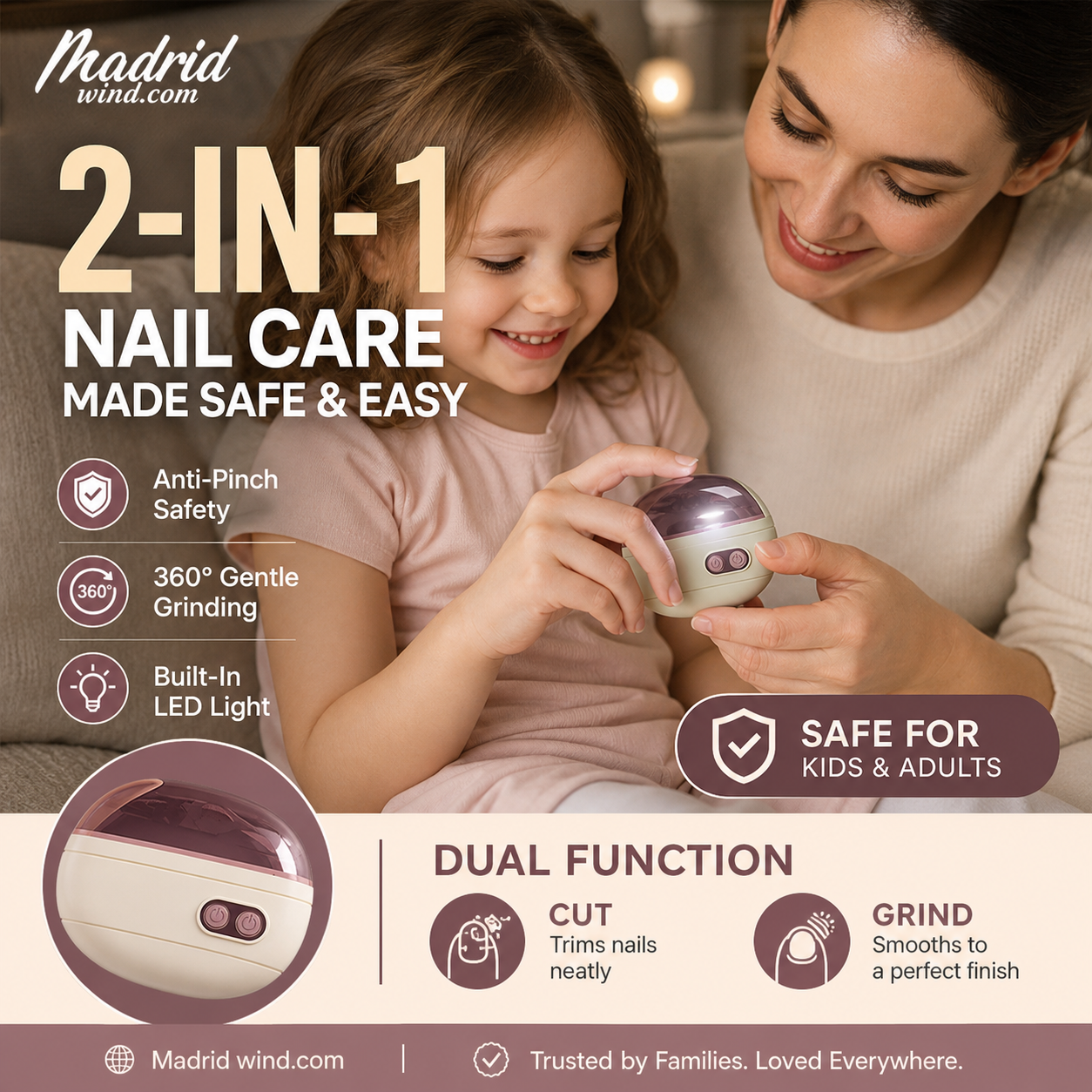 🎉 2026 Sale — Over 113,000 Sold! ✂️ 2-in-1 Smart Electric Nail Clipper & Polisher – Anti-Pinch Safety & LED Light 💅