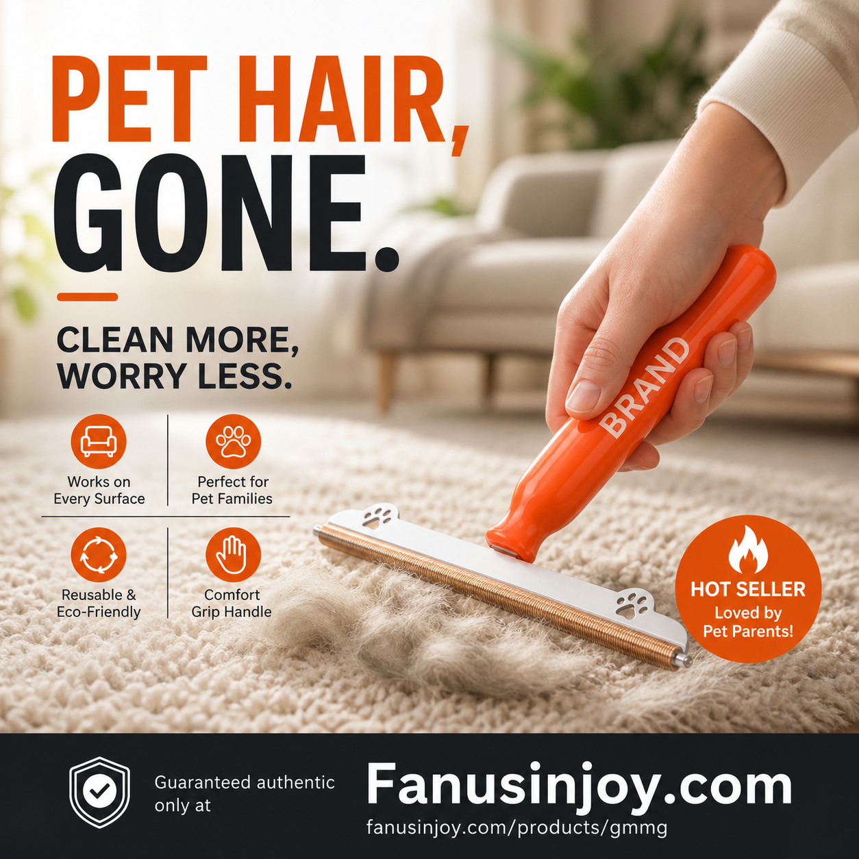❄️Summerfresh 50% OFF!🐶Pet Hair Remover for Carpet and Upholstery – Reusable Hair Remover with Metal Edge and Ergonomic Grip