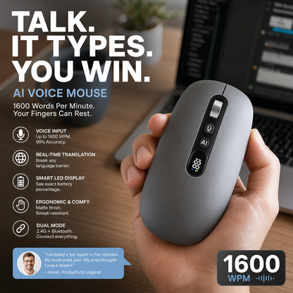 🖱️ LIMITED-TIME 58% OFF! 💥 AI Smart Voice Wireless Mouse – 1600 Words/Min, Translation Hub, Ergonomic ✨