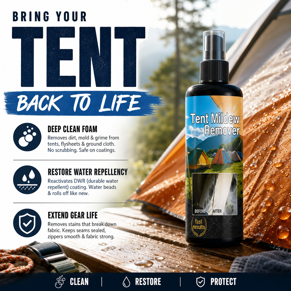 🥳2026 HOT SALE🥳💞50K+ SOLD!🧴✨ 50% OFF! Outdoor Mildew Stain Cleaner – Spray on, wipes off mold instantly. Eco‑friendly, won‘t ruin waterproofing. Tent, awning, shower curtain – all like new! 🏕️💪