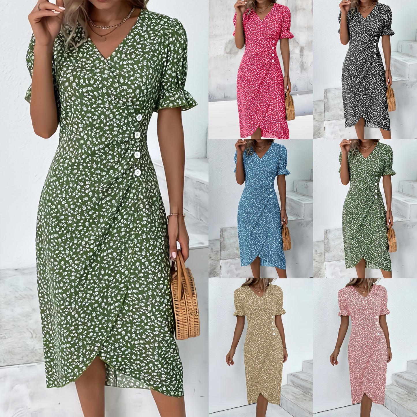 🌷LAST DAY 50%OFF🍃Women's floral v-neck printed dress