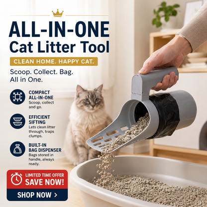 📢📢50% OFF !! ⏰ Self-Cleaning Litter Scoop with Waste Bin – Easy One-Handed Use 🧹🗑️ 【Don‘t Miss Out】