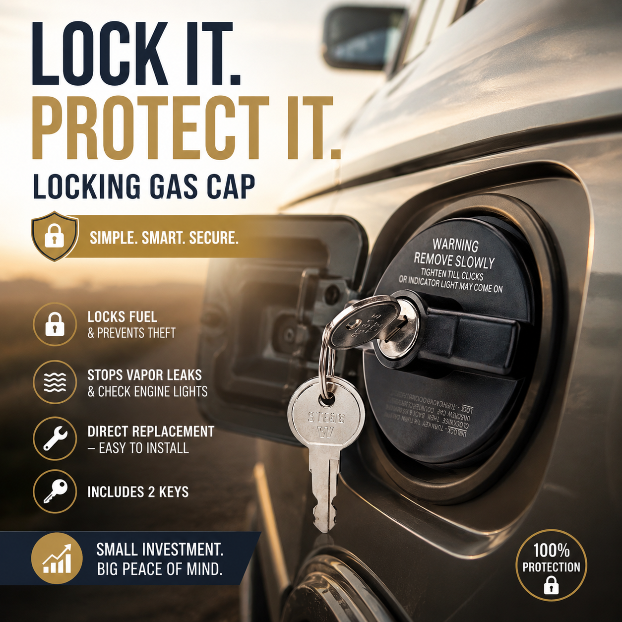 🔒 Locking Fuel Cap – Anti-Theft, Precision Seal, Prevents Fuel Vapor Leak – Includes 2 Keys (OEM Fit)