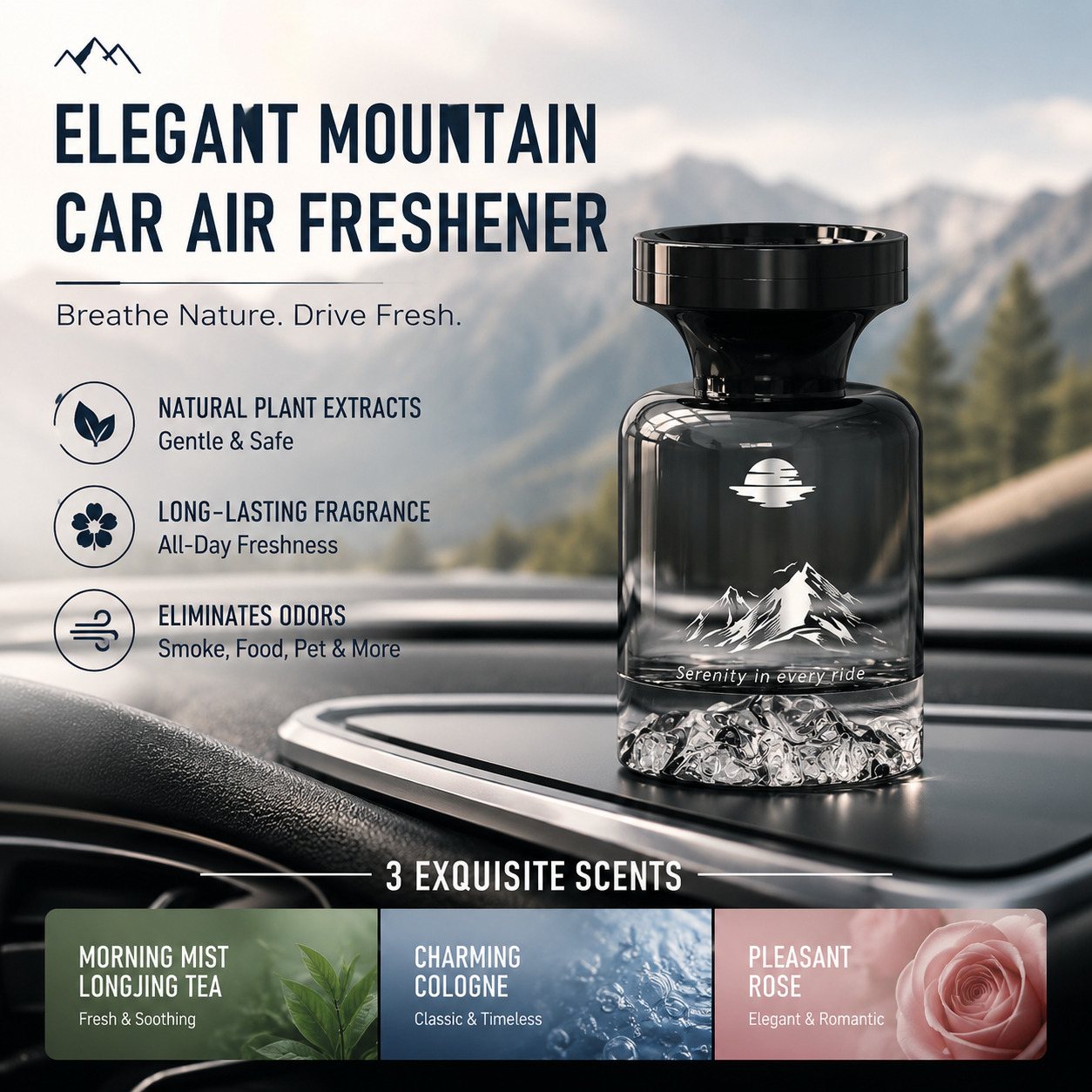 🥳2026 HOT SALE🥳🌿 50% OFF!🚗 110ml Long-Lasting Car Air Freshener – Natural plant extracts, eliminates smoke & pet odours. Weeks of freshness. Mountain design. Breath easy! 💨✨