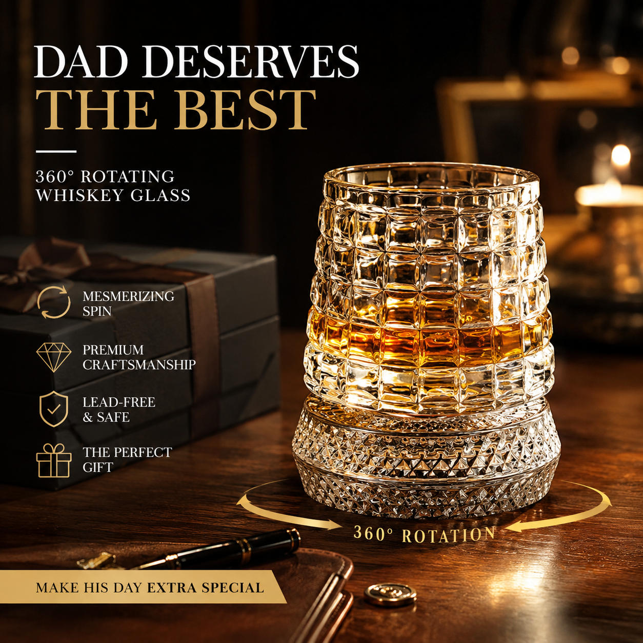 🔥360° Rotating Whiskey Glass Tumbler