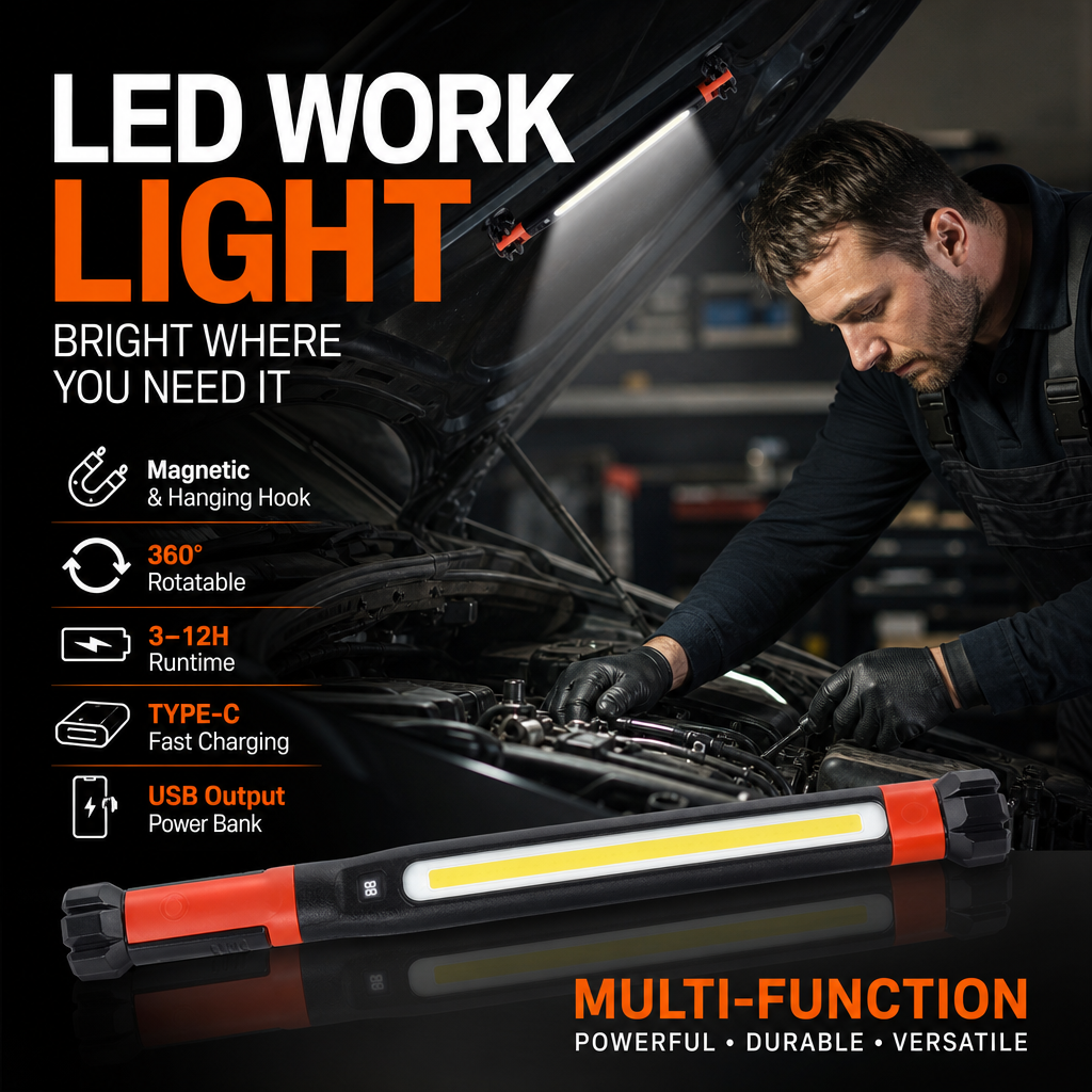 📢 Limited-time 49% off offer! 💡 4-in-1 Rechargeable Work Light – Hands-Free, Anywhere