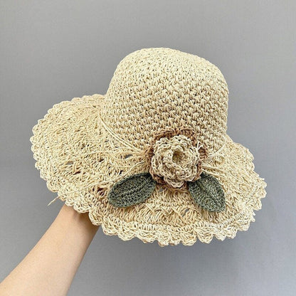 👒Elegant Crochet Straw Hat with Ruffle Detail