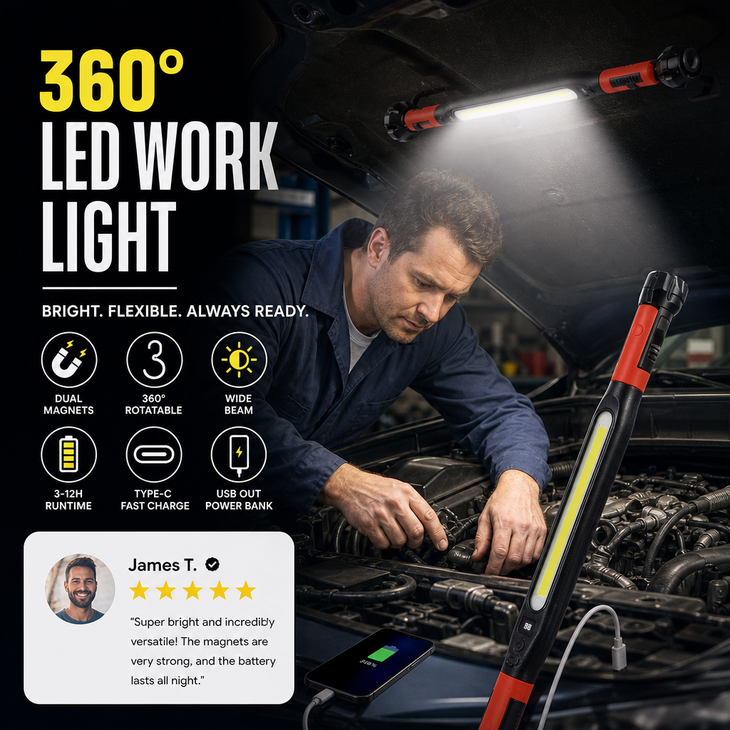 📢 Limited-time 49% off offer! 💡 4-in-1 Rechargeable Work Light – Hands-Free, Anywhere