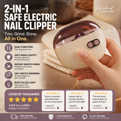 🎉 2026 Sale — Over 113,000 Sold! ✂️ 2-in-1 Smart Electric Nail Clipper & Polisher – Anti-Pinch Safety & LED Light 💅