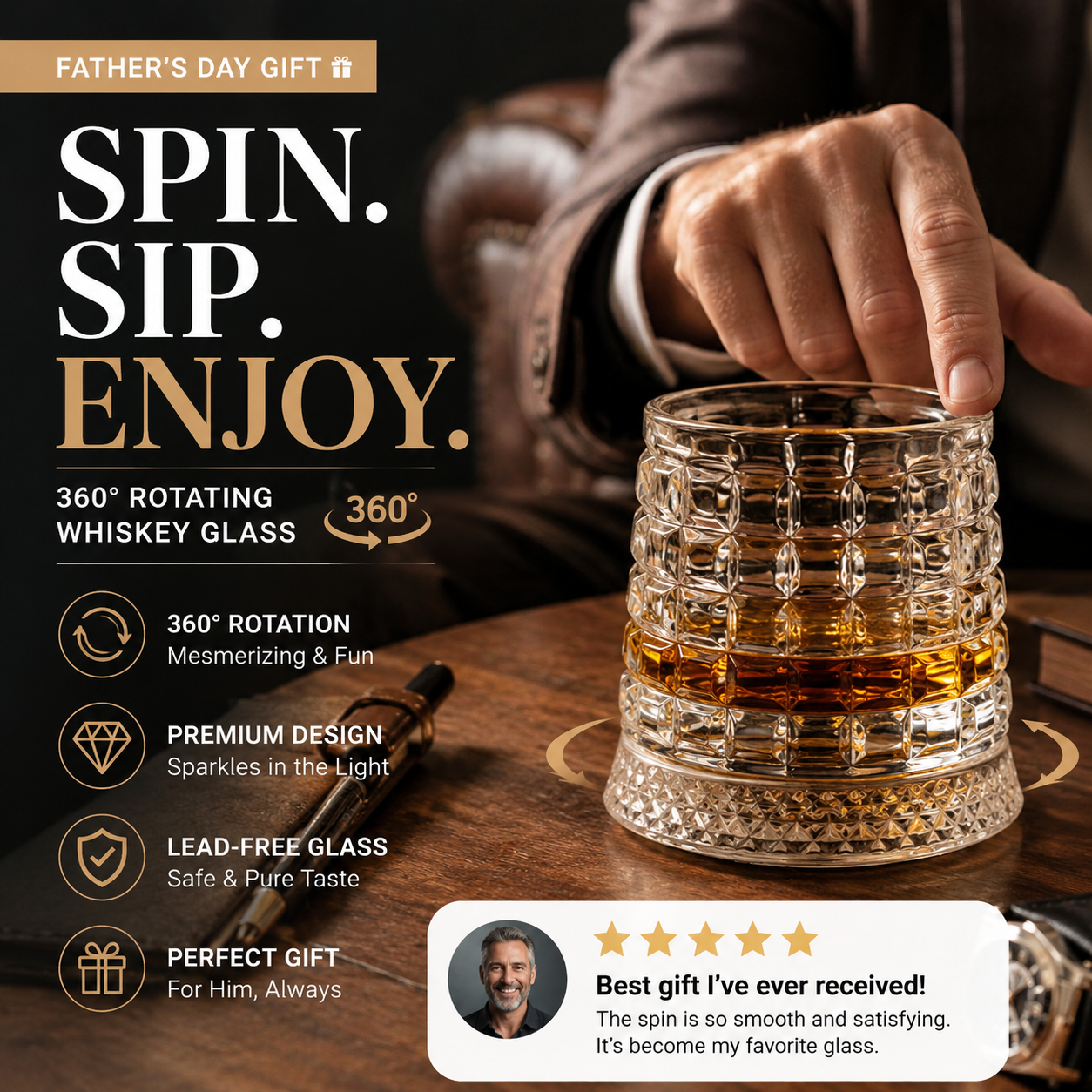 🔥360° Rotating Whiskey Glass Tumbler