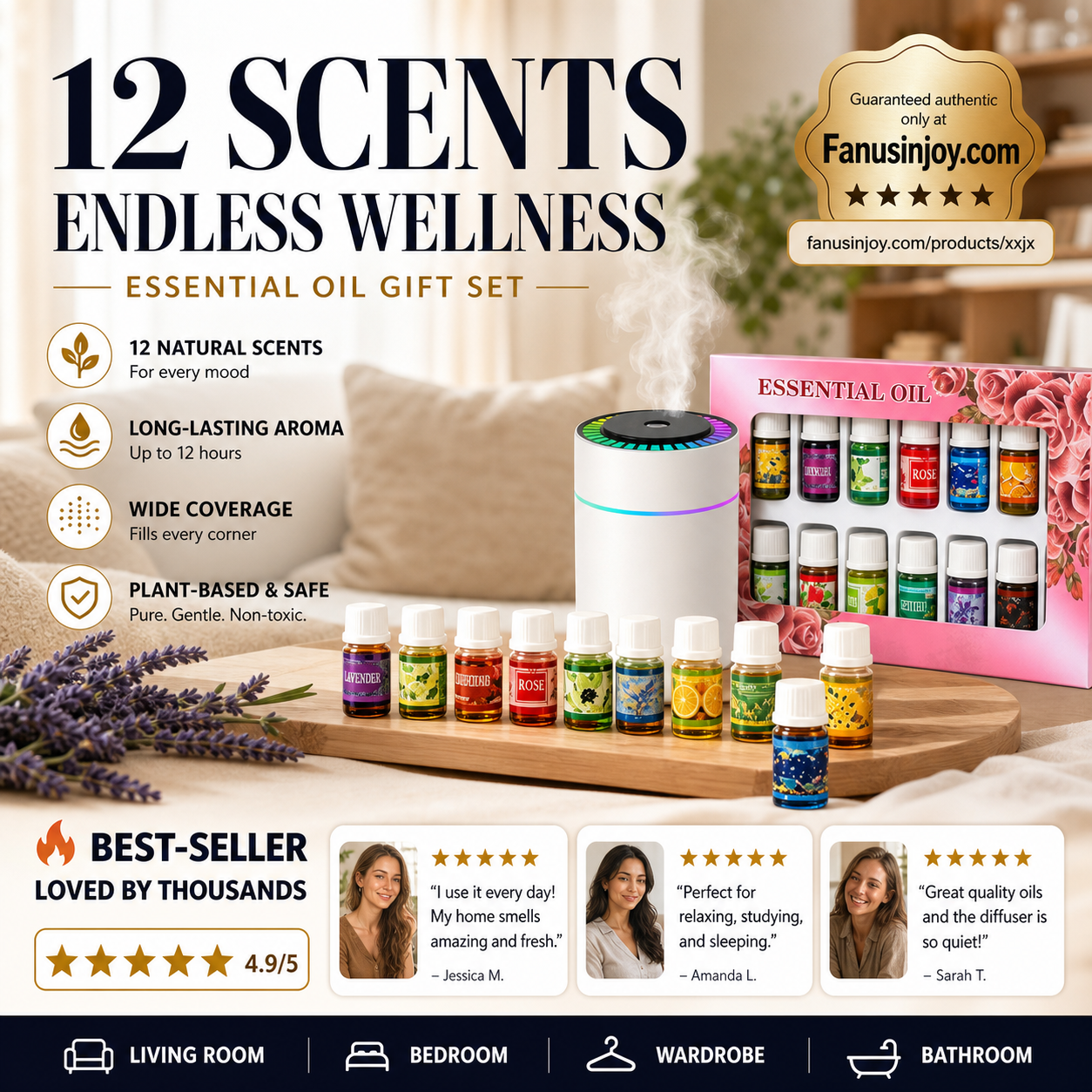 🎁🌺The fresh scent lifts your mood！🌷12-Pack Water Soluble Essential Oils Set