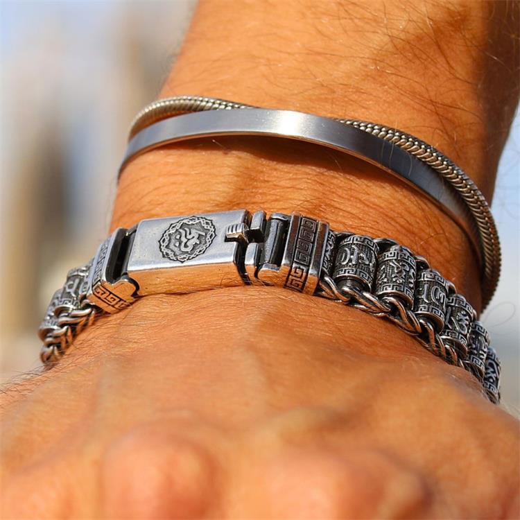 💎 50% OFF! 💎 Six Character Truth Prayer Wheel Bracelet – Tibetan-Inspired, 925 Silver Plated & Symbol of Luck