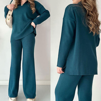 🔥Hot Sale 50% OFF🎁V-Neck Casual Slit Knitted Two-Piece Set