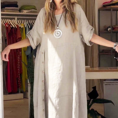 🔥Last Day Sale 49%🔥Women's Linen Cotton Dress with Dual Side Pockets