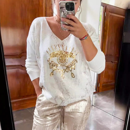 🌷LAST DAY SALE 49% OFF💝Devil's Eye Gold Foil Top and Sequin Pants Set