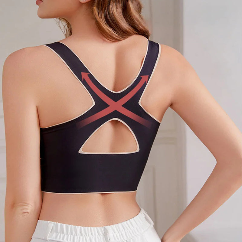 2PCS Front Buckle Wire-Free Cross Backless Sports Bra