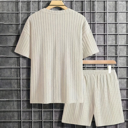 💕Men’s Summer 2-piece Set - Drop Shoulder T-shirt and Drawstring Shorts