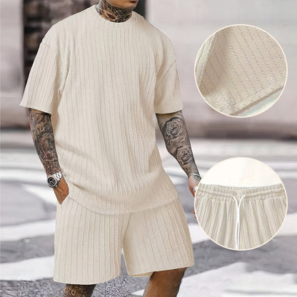 💕Men’s Summer 2-piece Set - Drop Shoulder T-shirt and Drawstring Shorts